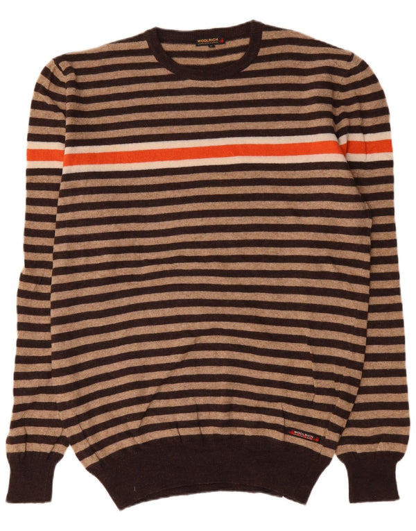 Woolrich Pull col rond homme XL laine rayée beige