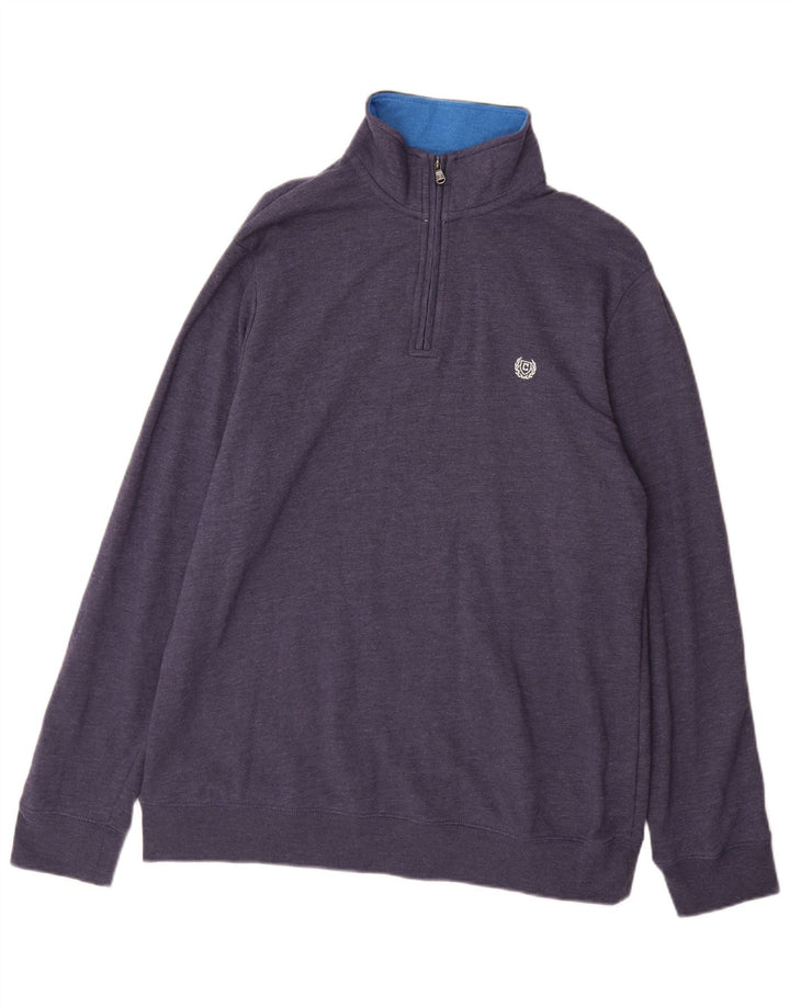 Chaps Mens Zip Neck Sweatshirt Jumper XL Navy Blue Cotton