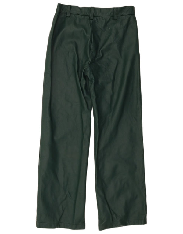 Vintage Womens Straight Leather Trousers W32 L29 Green
