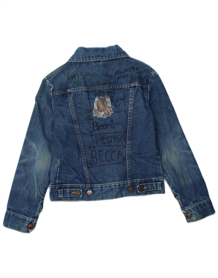 WRANGLER Boys Graphic Denim Jacket 9-10 Years Navy Blue Cotton