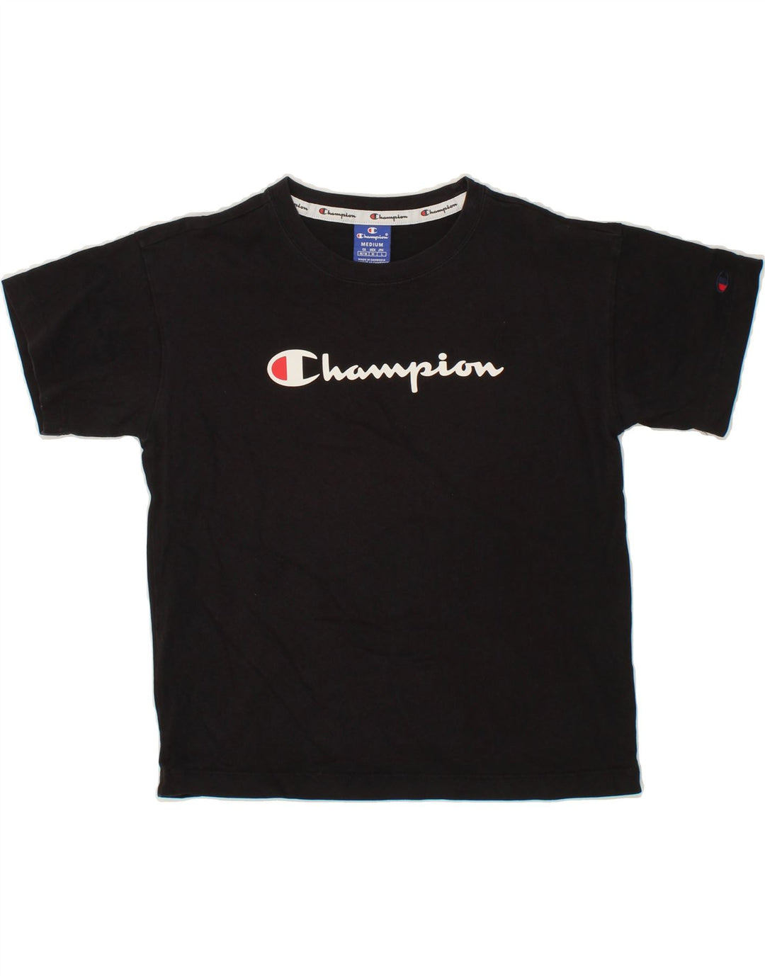 CHAMPION Womens Graphic T-Shirt Top UK 14 Medium Black Vintage Champion and Second-Hand Champion from Messina Hembry 
