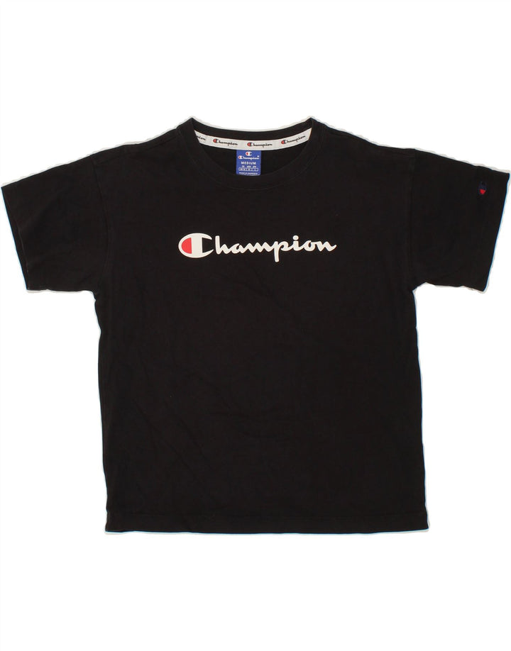 CHAMPION Womens Graphic T-Shirt Top UK 14 Medium Black Vintage Champion and Second-Hand Champion from Messina Hembry 