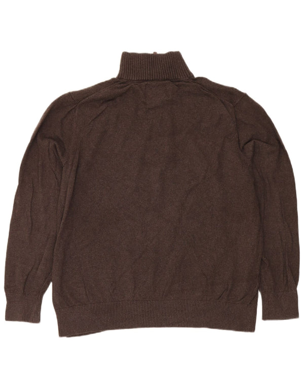 Eddie Bauer Mens Zip Neck Jumper Sweater XL Brown Cotton
