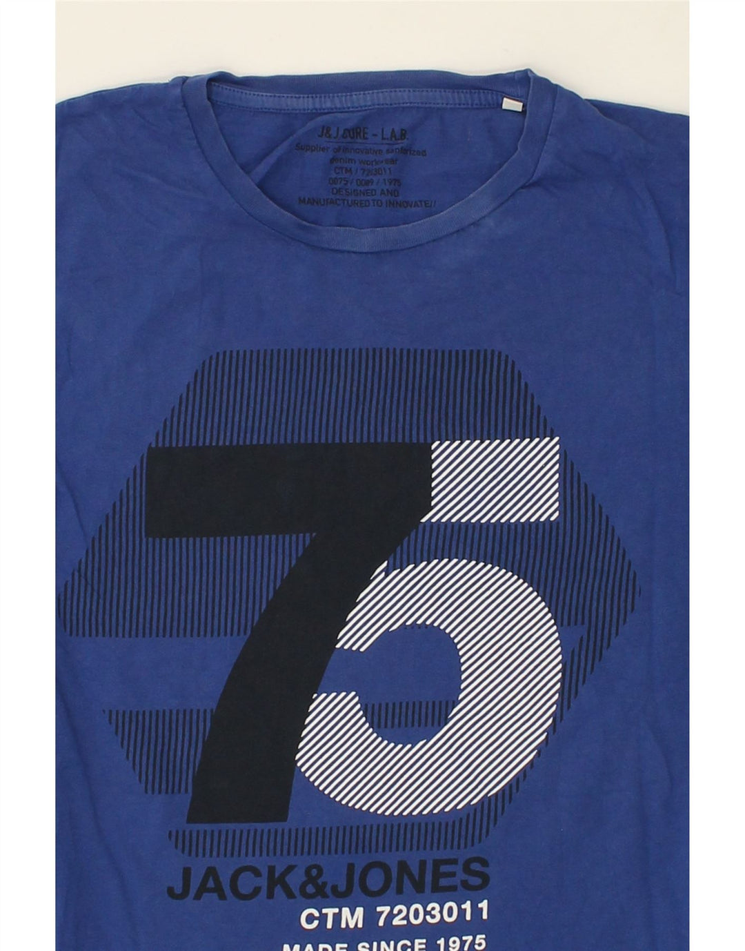 JACK & JONES Mens Graphic T-Shirt Top Large Blue Vintage Jack & Jones and Second-Hand Jack & Jones from Messina Hembry 