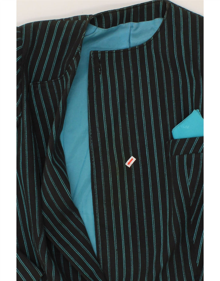 VINTAGE Womens 1 Button Blazer Jacket IT 46 Large Blue Striped Vintage Vintage and Second-Hand Vintage from Messina Hembry 