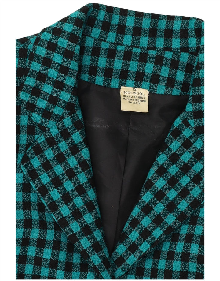 Giacca blazer da donna a 7 bottoni VINTAGE UK 12 in lana a quadretti verde medio