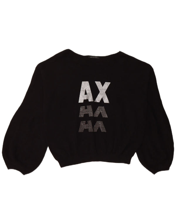 Felpa grafica corta da donna Armani UK 18 XL cotone nero