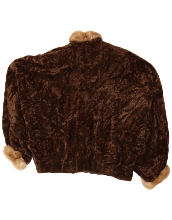 Vintage mujer chaqueta de piel sintética Reino Unido 20 2XL marrón
