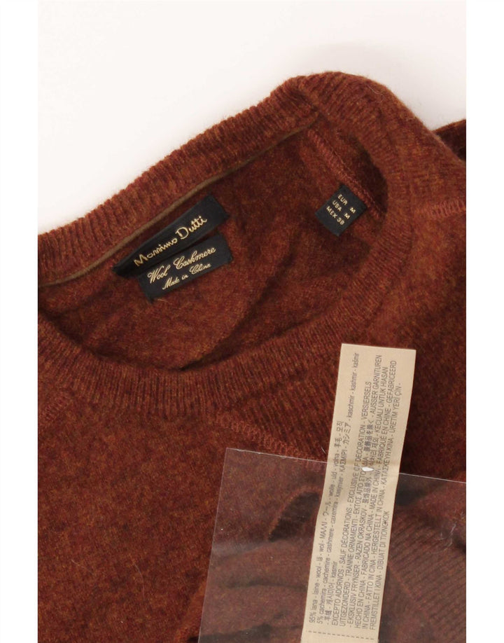 Massimo Dutti Ανδρικό πουλόβερ με λαιμόκοψη μεσαίου καφέ μαλλί