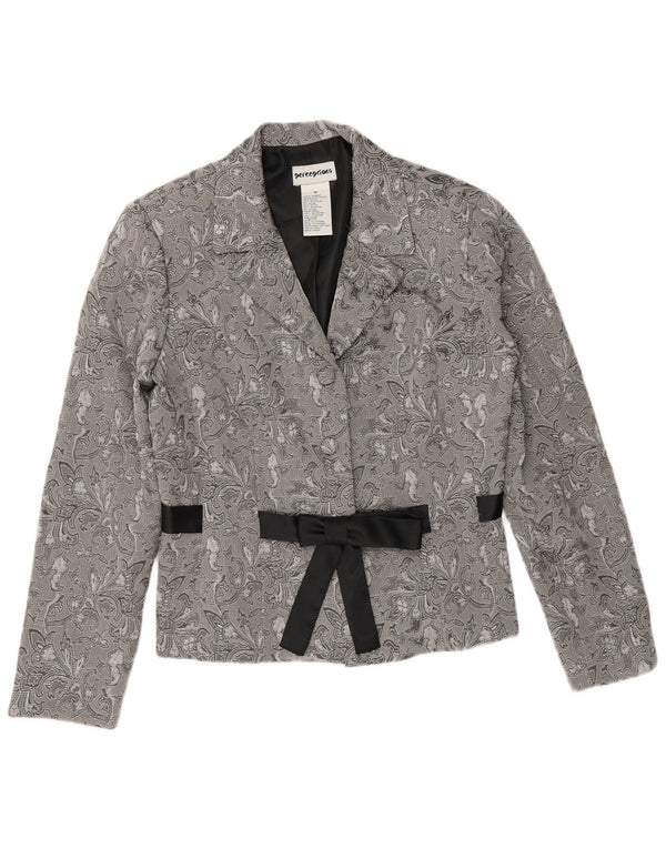 Perceptions Womens 2 Button Blazer Jacket UK 8 Small Grey Floral Rayon