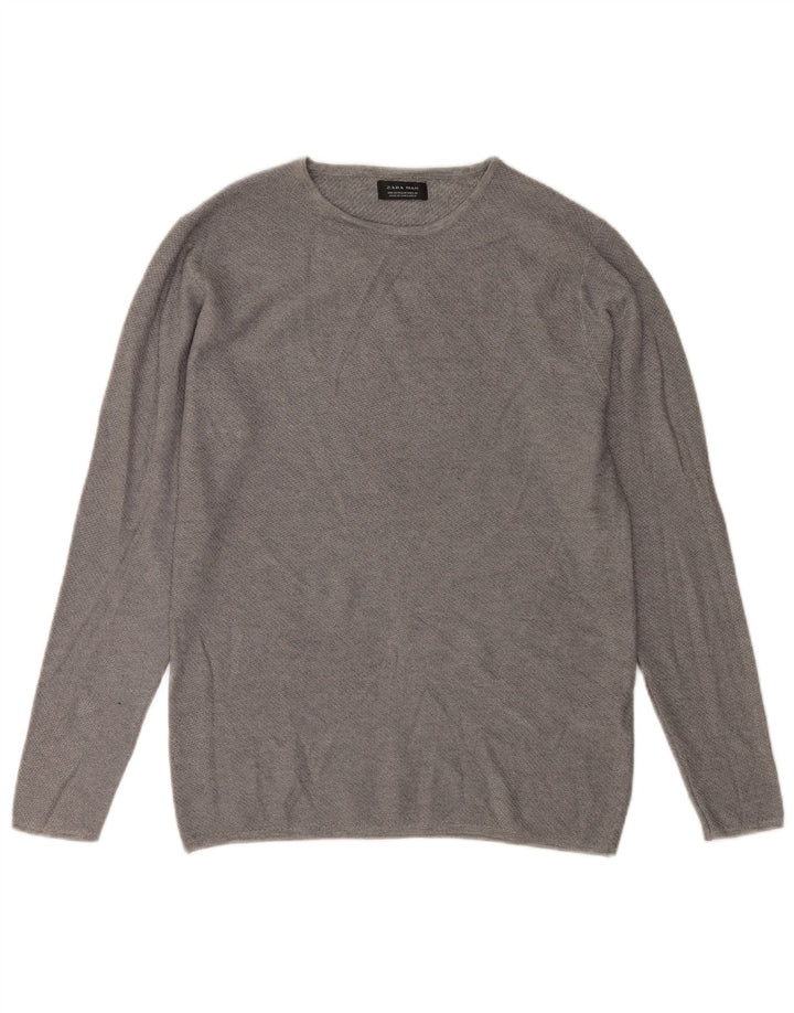 ZARA Mens Crew Neck Jumper Sweater Medium Grey Viscose