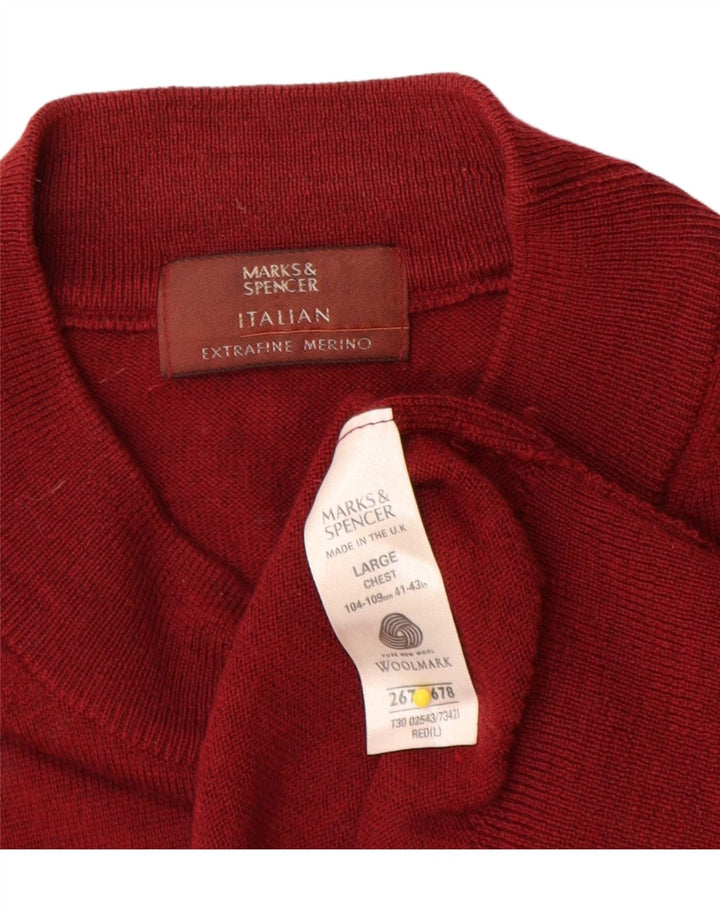 Marks & Spencer Mens Crew Neck Jumper Sweater Large Red Merino Wool