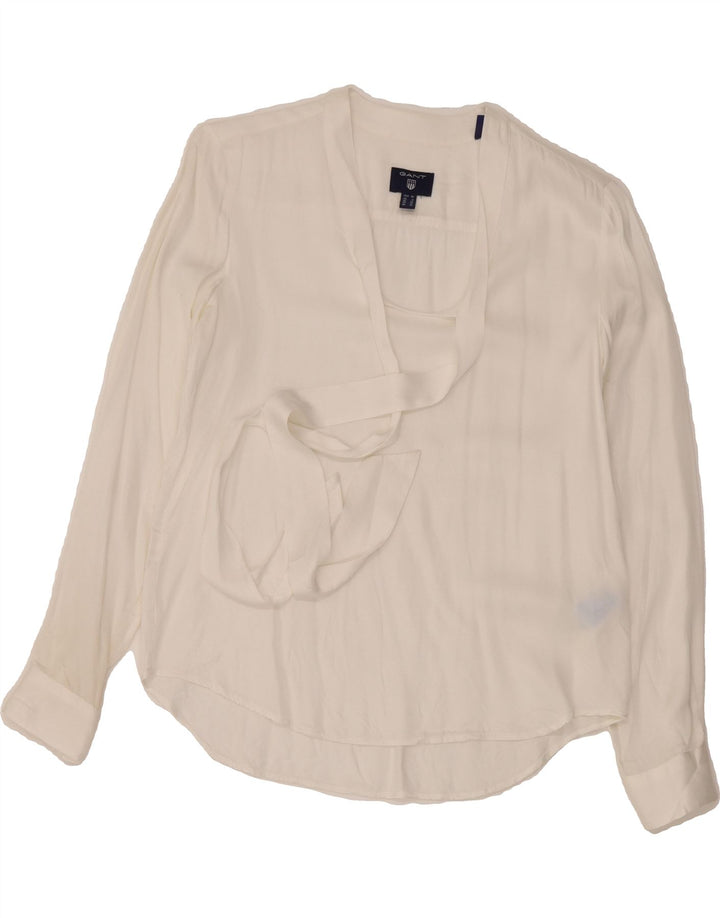 GANT Womens Front Tie Pullover Shirt Blouse UK 10 Small White Viscose Vintage Gant and Second-Hand Gant from Messina Hembry 