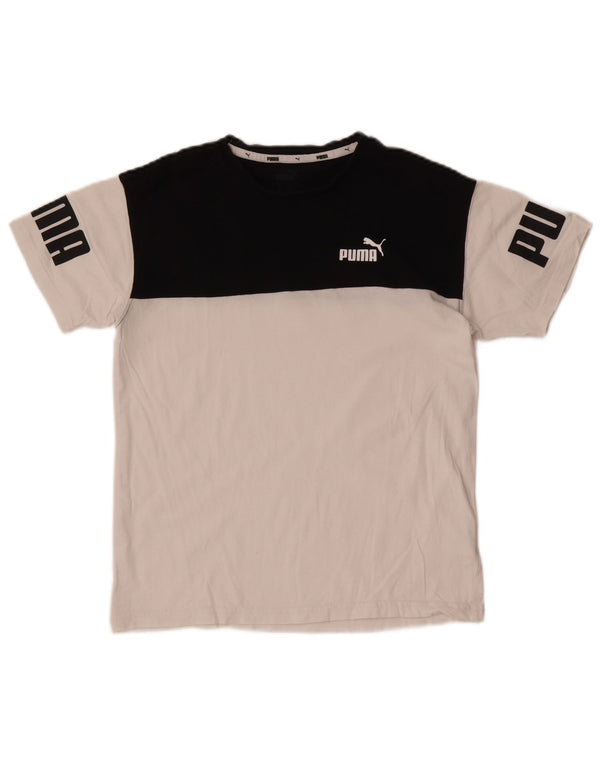 Maglietta grafica Puma da ragazzo, 13-14 anni, in cotone color block bianco