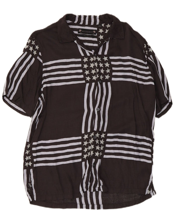 All Saints Chemise décontractée à manches courtes pour homme Petite viscose rayée noire
