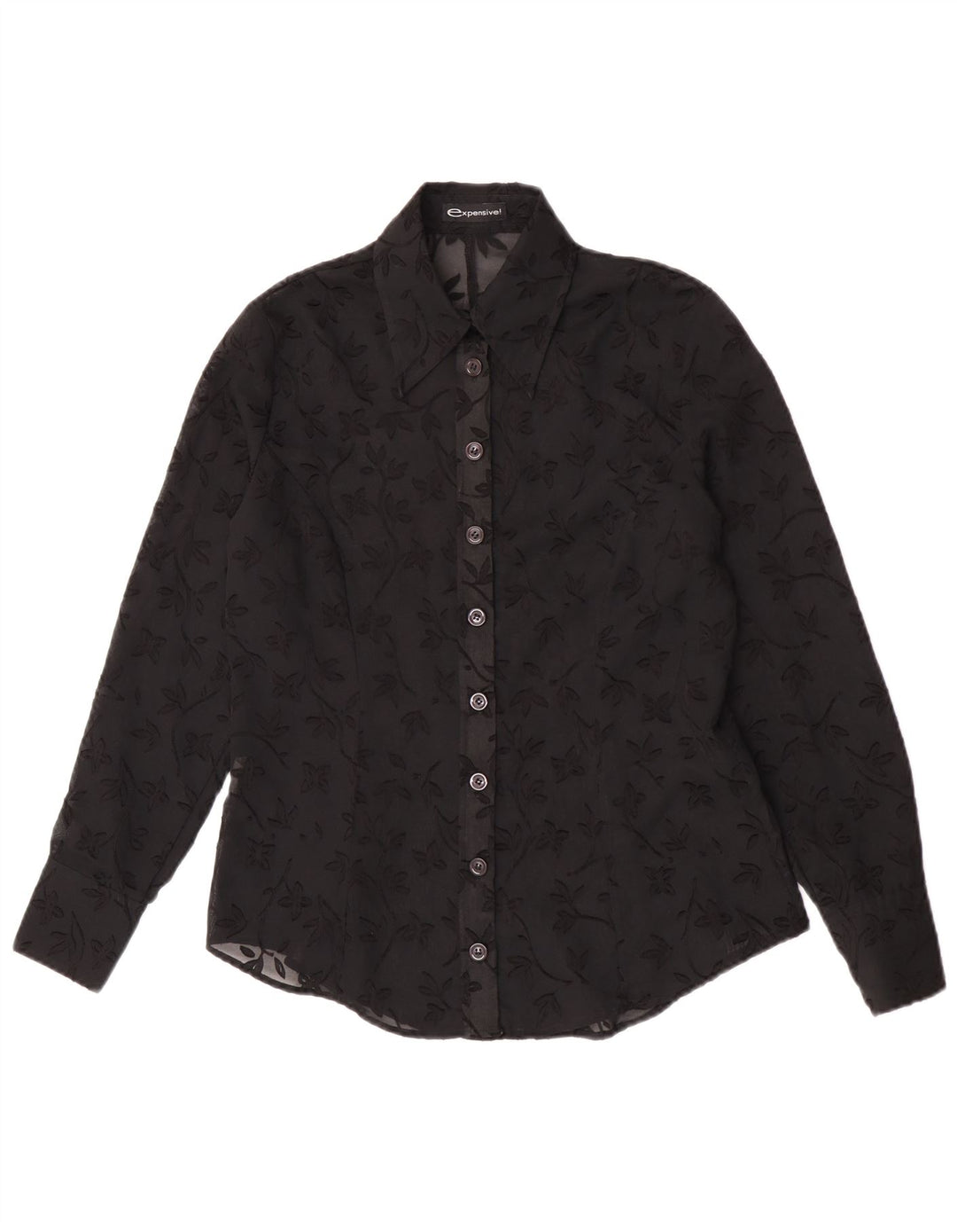 Vintage Womens See Through Shirt Blouse IT 44 Medium Black Floral Polyester