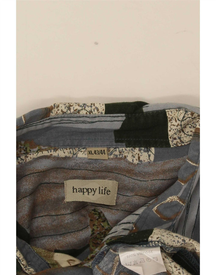 Happy Life Mens Shirt Size 43/44 XL Grey Patchwork Viscose