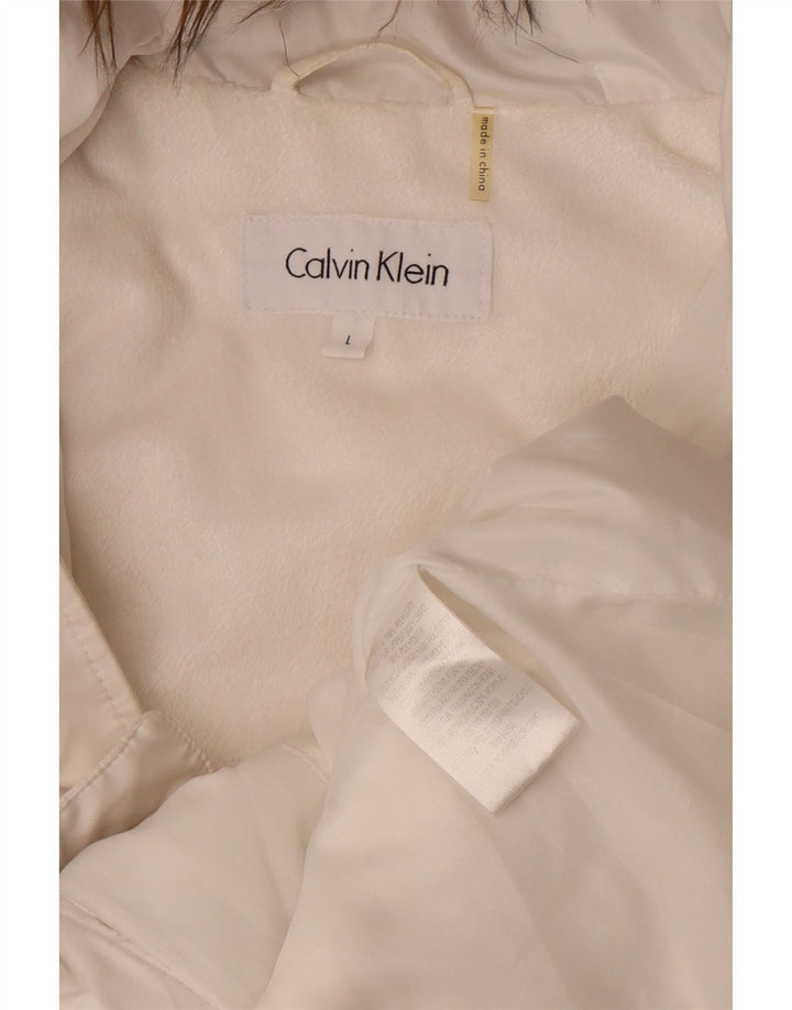 Giacca imbottita con cappuccio da donna Calvin Klein UK 16 grande poliestere bianco