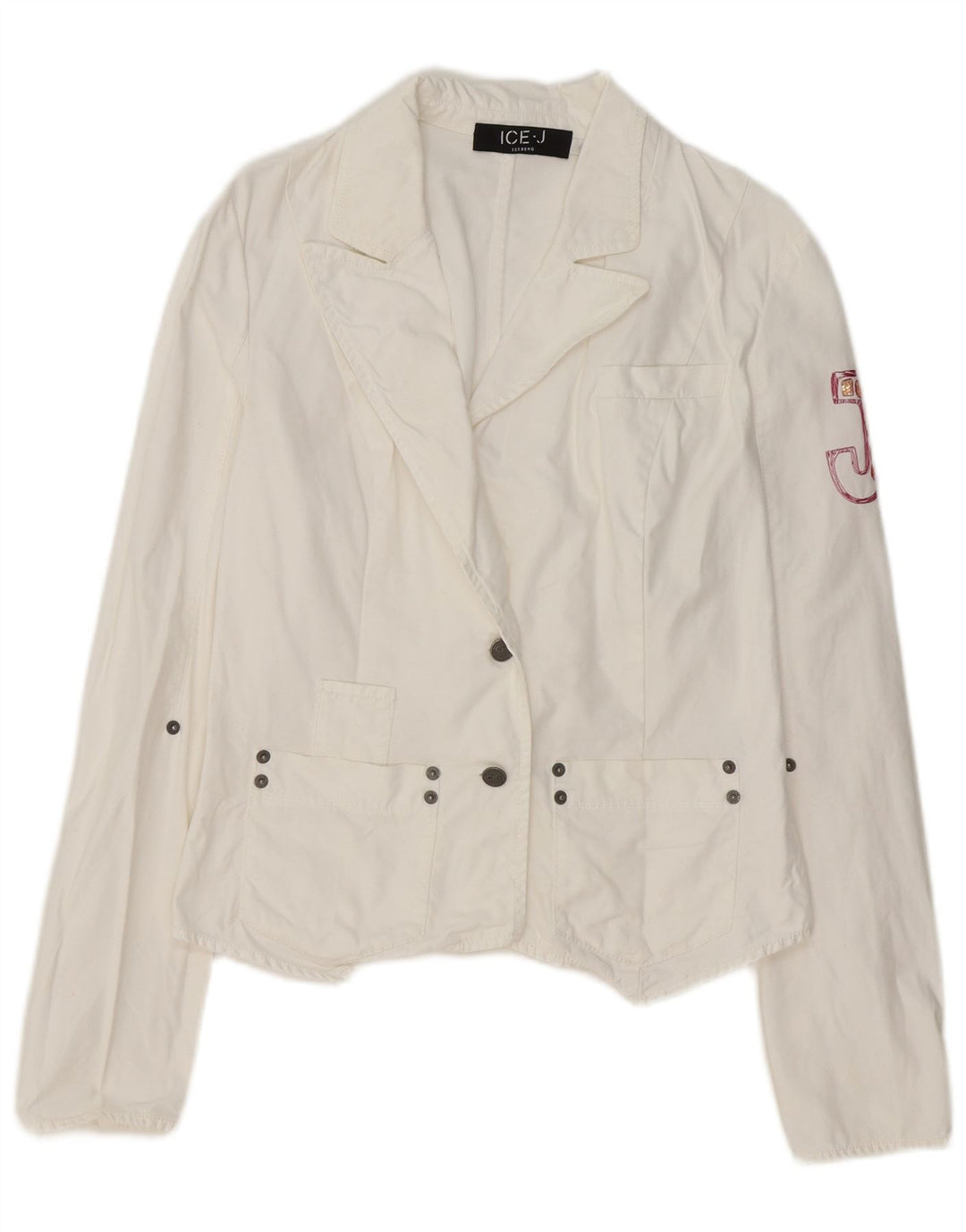 ICEBERG Womens Graphic 2 Button Blazer Jacket UK 12 Medium White
