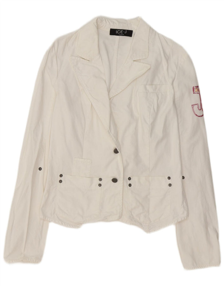 ICEBERG Womens Graphic 2 Button Blazer Jacket UK 12 Medium White