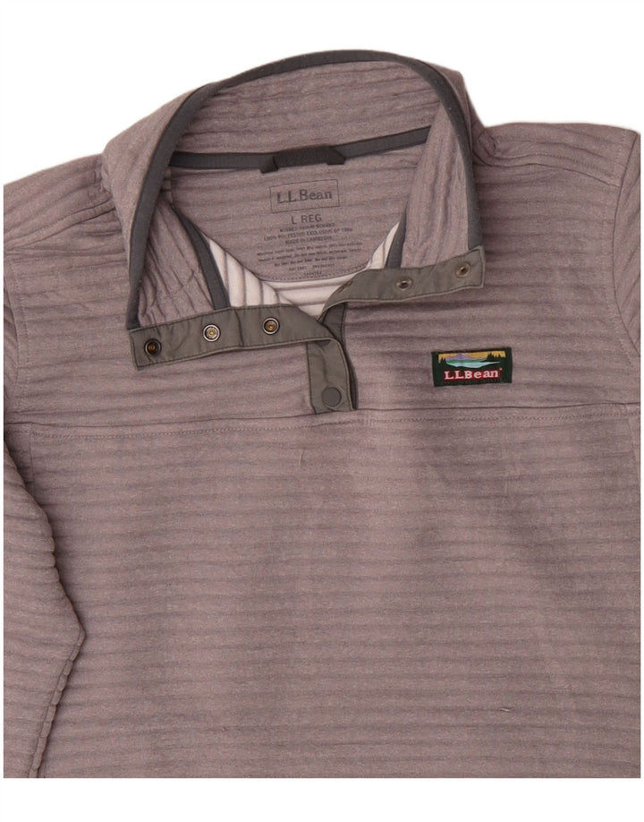 L.L.Bean Womens Button Neck Sweatshirt Jumper UK 16 Large Grey Polyester