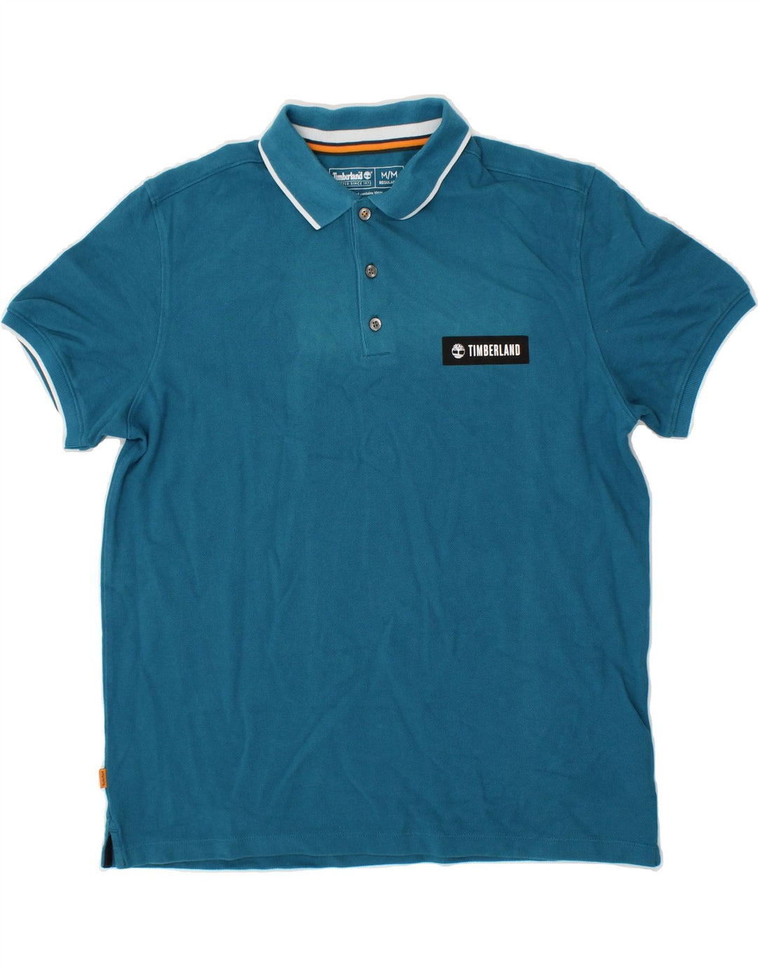TIMBERLAND Mens Regular Fit Polo Shirt Medium Blue Cotton Vintage Timberland and Second-Hand Timberland from Messina Hembry 