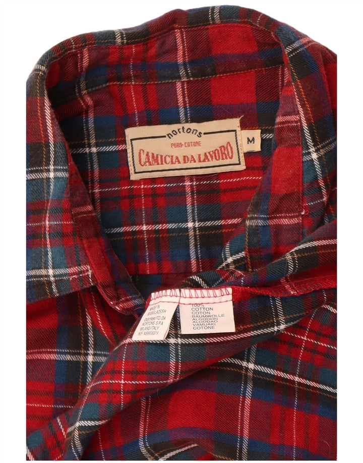 NORTONS Camisa de franela para hombre de algodón a cuadros rojos medianos