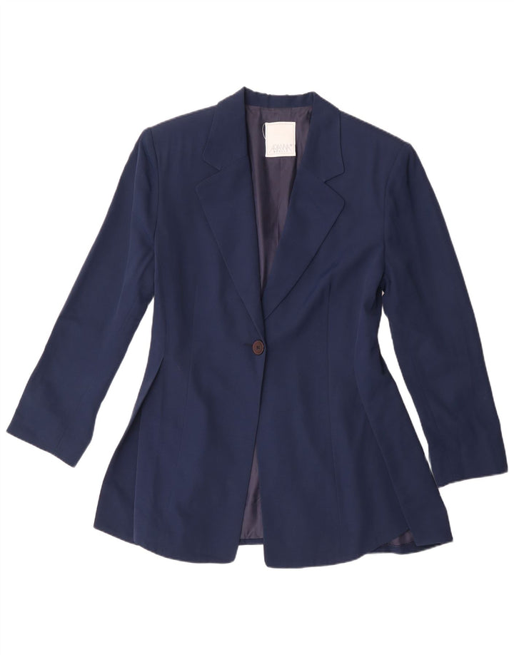 Vintage Womens 1 Button Blazer Jacket IT 44 Medium Navy Blue Acetate