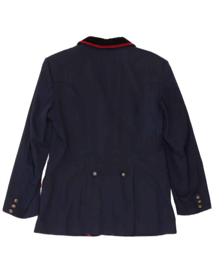 Vintage Damen-Reit-4-Knopf-Blazer-Jacke IT 42 Mittelmarineblaue Wolle