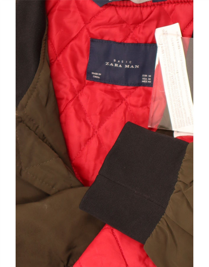 Zara Mens Bomber Jacket UK 38 Medium Khaki Colourblock Polyester