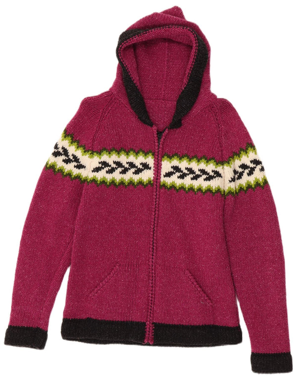 vintage Womens Hooded Cardigan Sweater UK 10 Petit Rose Géométrique