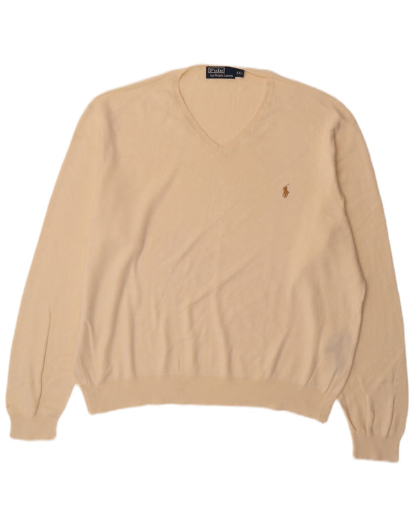 Męski sweter Polo Ralph Lauren z dekoltem w kształcie litery V, 2XL, beżowa bawełna