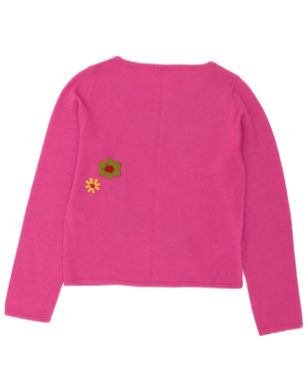 Zara Womens Crop Boat Neck Jumper Sweater UK 12 Medium Pink Floral Acryl