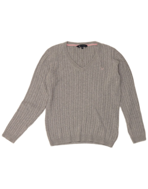 Crew Clothing Damen-Pullover mit V-Ausschnitt, UK 12, mittelgraue Baumwolle