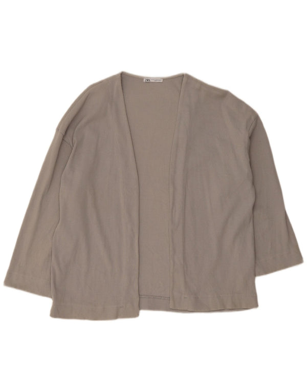 Zara Cardigan ouvert surdimensionné à manches 3/4 pour femme UK 10 Small Gris