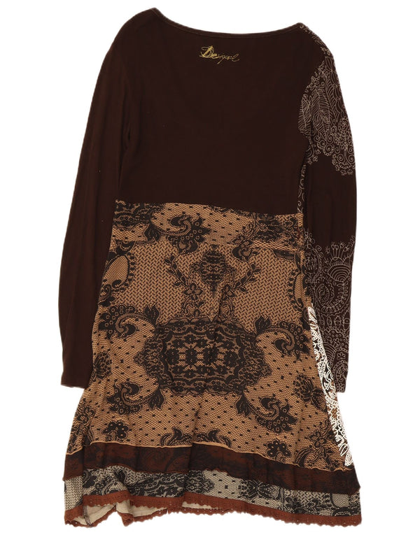 Desigual Abito da donna a maniche lunghe con grafica grafica UK 18 XL Marrone Paisley