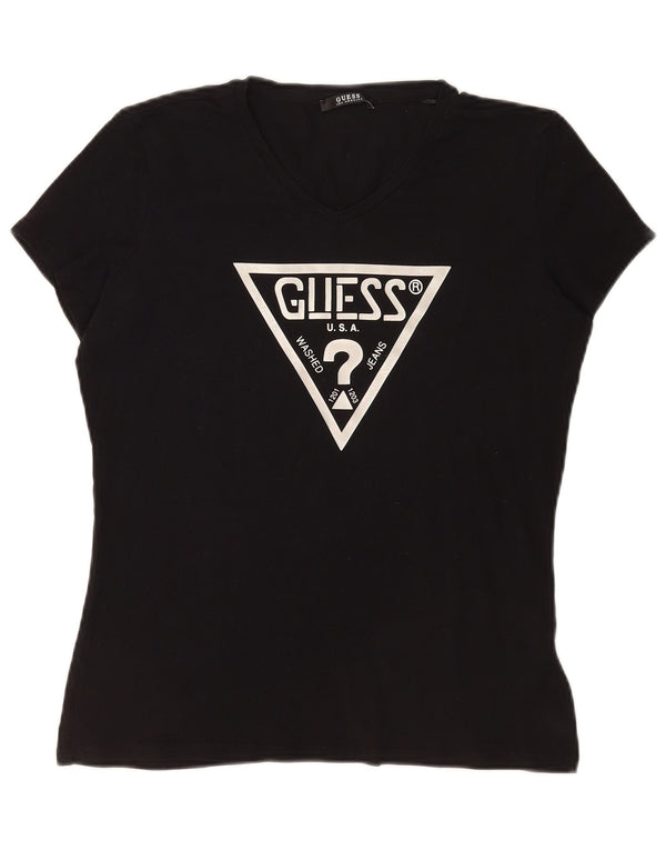 Guess T-shirt grafica da donna Top UK 16 Large Nero Cotone