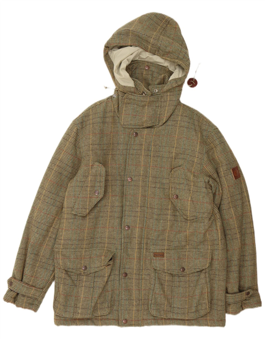 Penfield Mens Hooded Padded Jacket UK 38 Medium Khaki Houndstooth