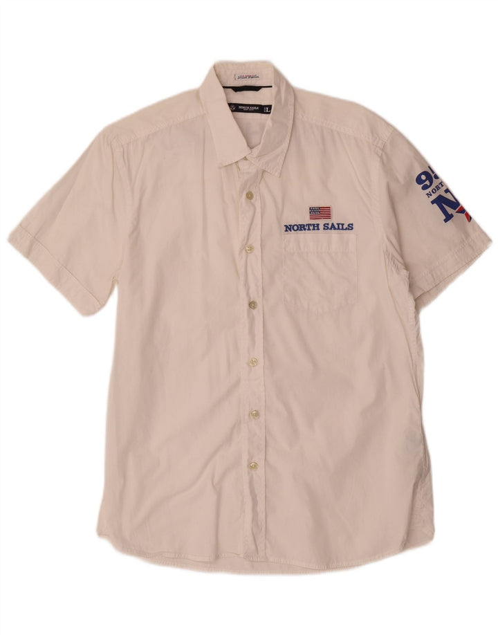 North Sails Mens Graphic Short Sleeve Shirt Large White Cotton