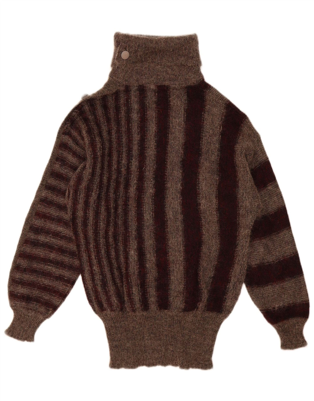 Vintage Dame Roll Neck Jumper Sweater IT 44 Medium Brun Stribet