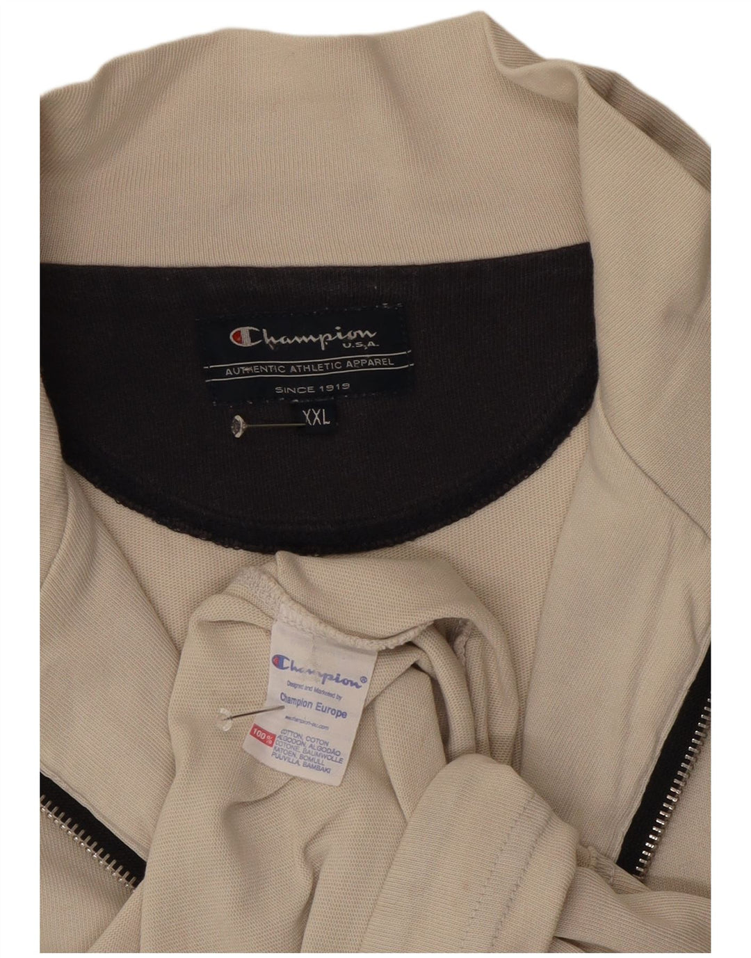 Champion Mens Tracksuit Top Jacket 2XL Beige Cotton
