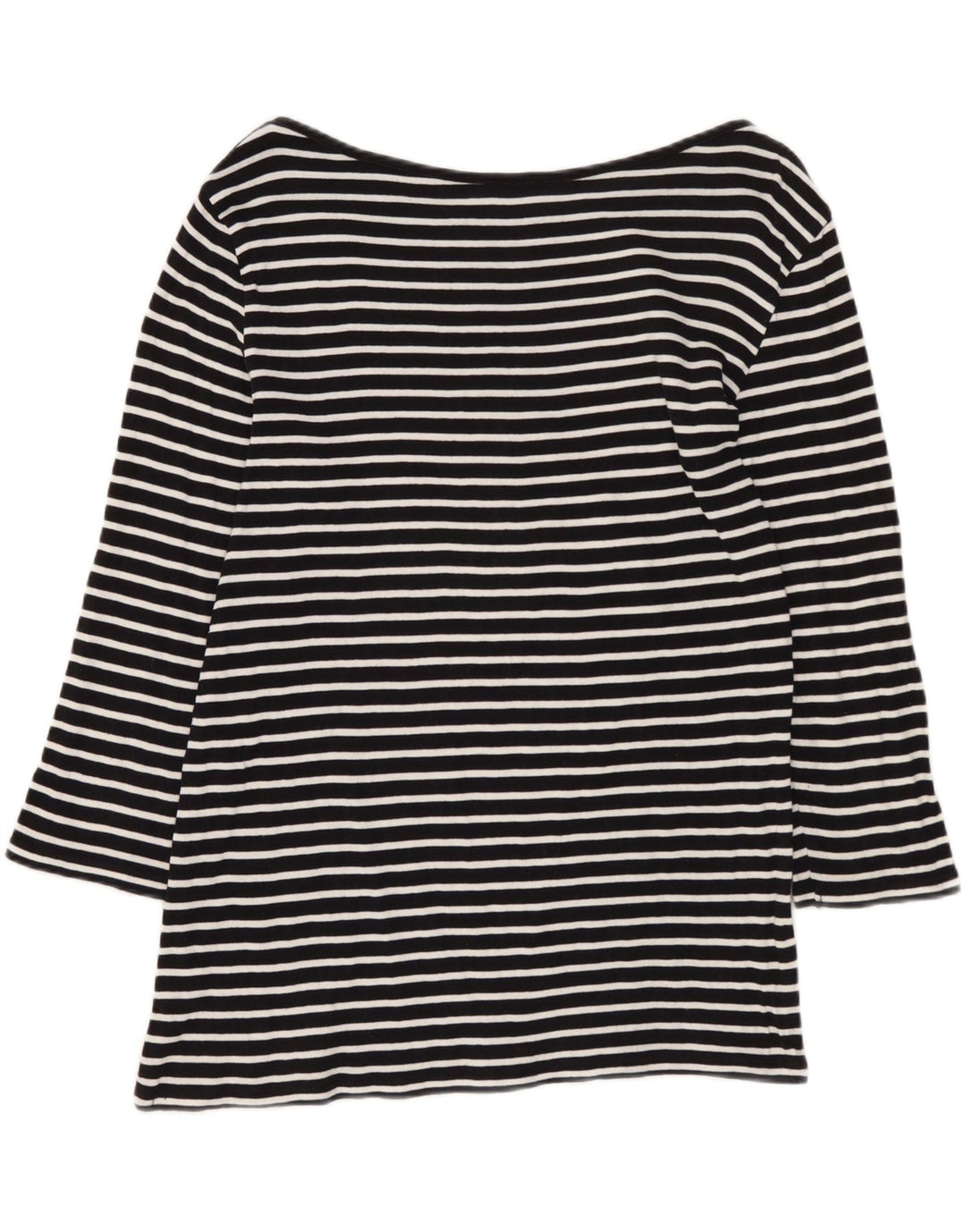Benetton Womens Top 3/4 Sleeve UK 12 Medium Black Striped Nautical