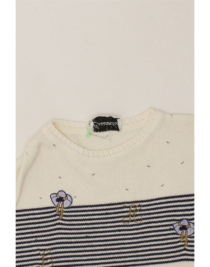 VINTAGE Womens Crew Neck Jumper Sweater EU 40 Medium Off White Striped Vintage Vintage and Second-Hand Vintage from Messina Hembry 