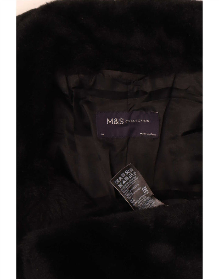 Marks & Spencer Dame imiteret Pelsjakke UK 14 Medium Sort Polyester