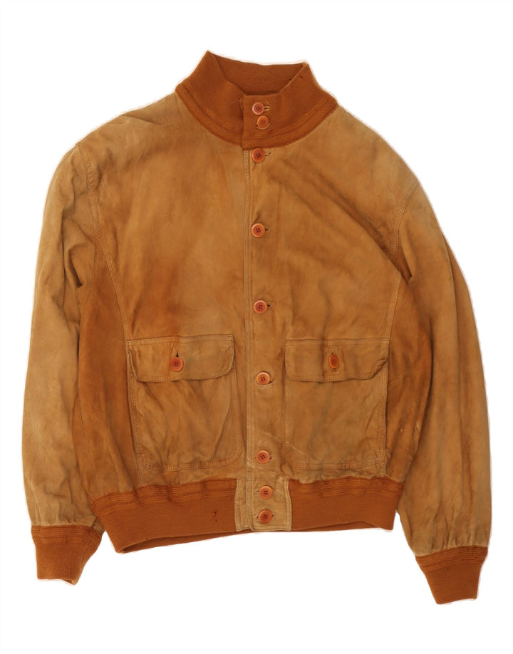 GALLOTTI Mens Suede Bomber Jacket IT 48 Medium Brown Leather Vintage Gallotti and Second-Hand Gallotti from Messina Hembry 