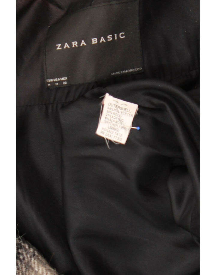 ZARA Womens Hooded Overcoat UK 14 Medium Black Plaid Polyester