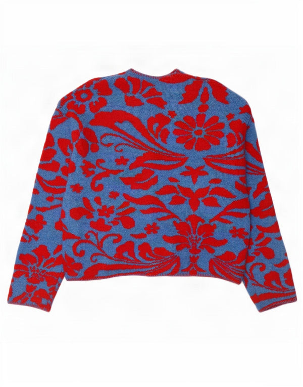 Zara Womens Cardigan Sweater UK 14 Medium Blue Floral Polyester