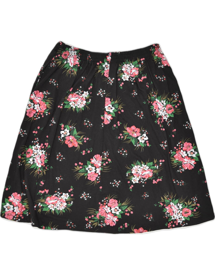 VINTAGE Womens A-Line Skirt IT 44 Medium W30 Black Floral Polyester | Vintage | Thrift | Second-Hand | Used Clothing | Messina Hembry 