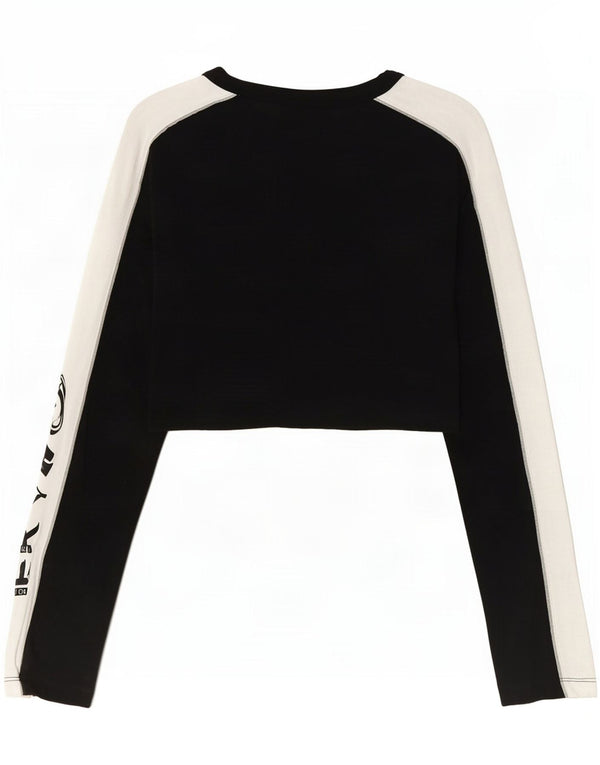 Adidas Dame Crop Grafisk Top Langærmet UK 6 XS Sort Colourblock Bomuld