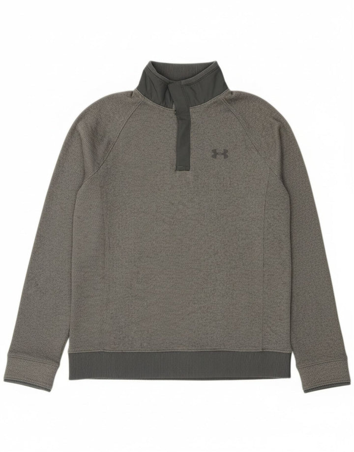 Under Armour Boys Button Neck Sweatshirt Jumper 11-12 Years Large Grey